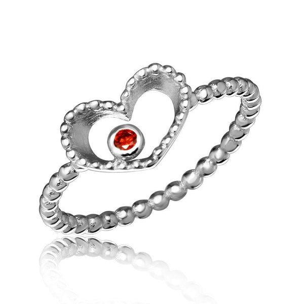 Silver 925 Rhodium Plated Open Heart Ring with Red CZ - STR01055 | Silver Palace Inc.