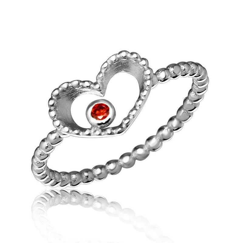 Silver 925 Rhodium Plated Open Heart Ring with Red CZ - STR01055 | Silver Palace Inc.