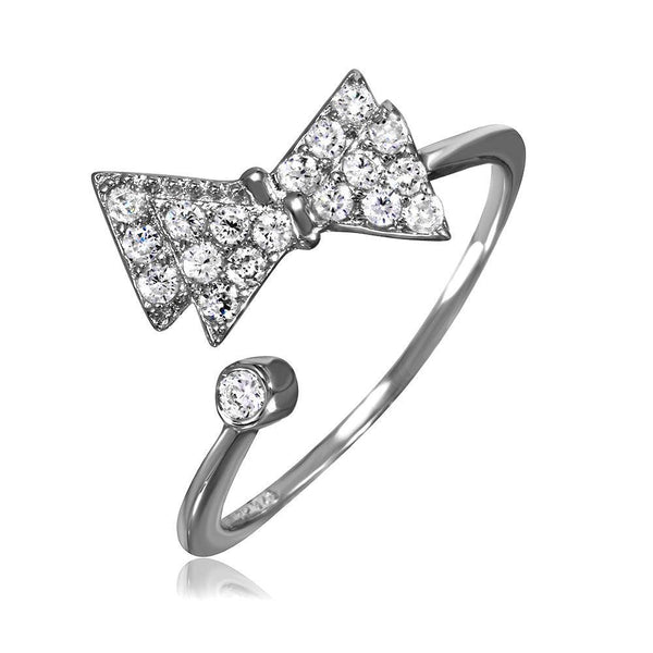 Silver 925 Rhodium Plated CZ Bow Ring - STR01062 | Silver Palace Inc.