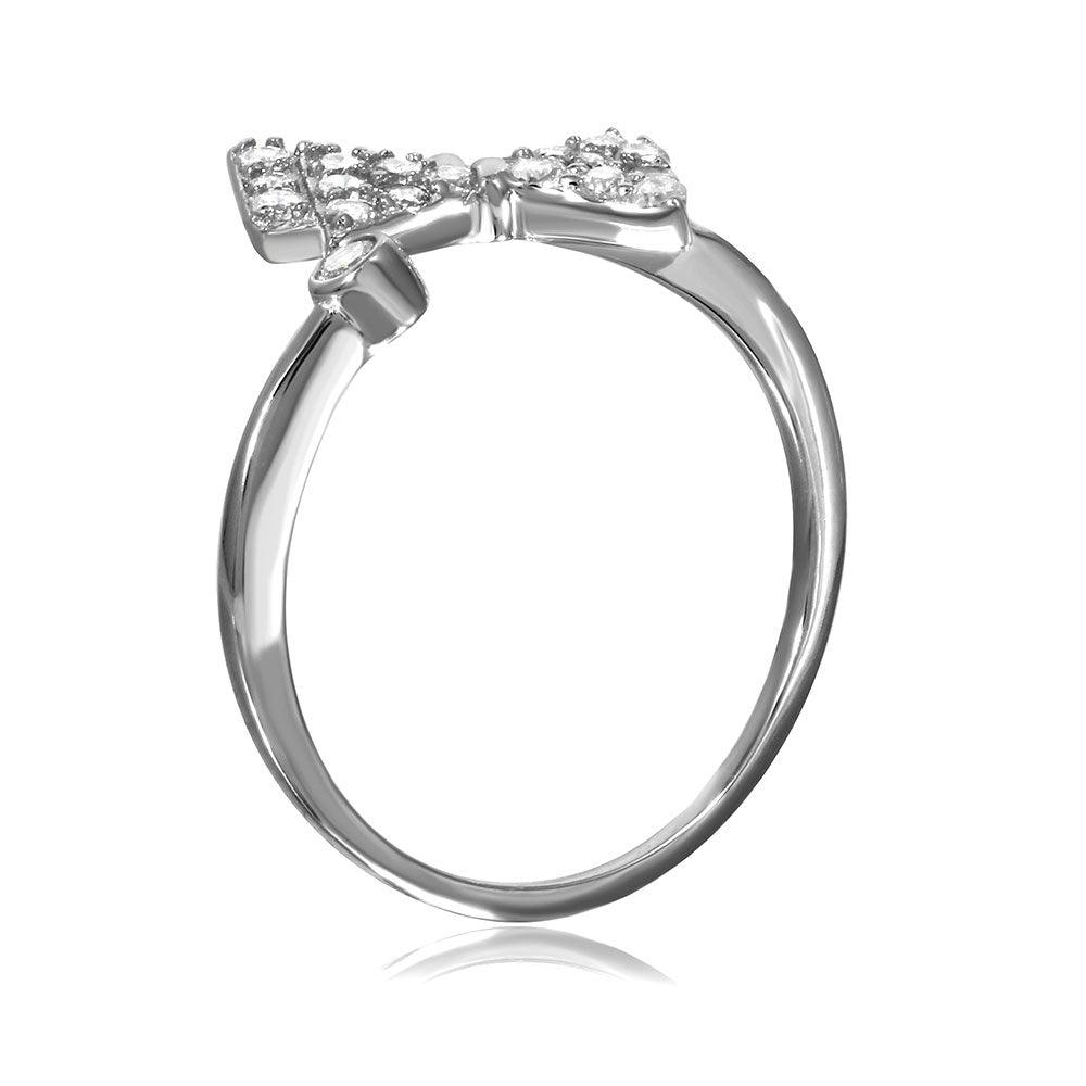 Silver 925 Rhodium Plated CZ Bow Ring - STR01062