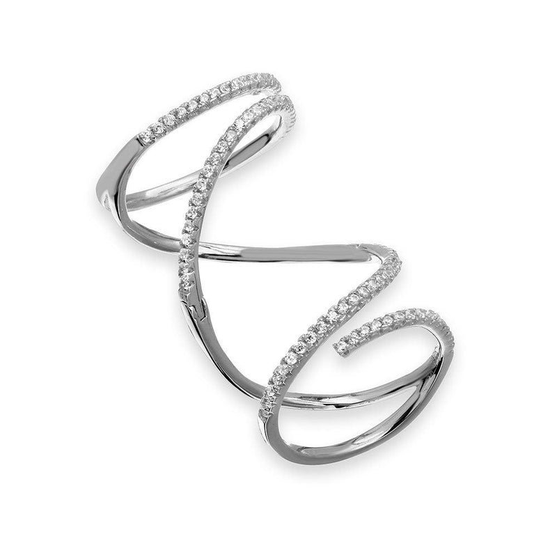Silver 925 Rhodium Plated CZ Spiral Ring - STR01063 | Silver Palace Inc.