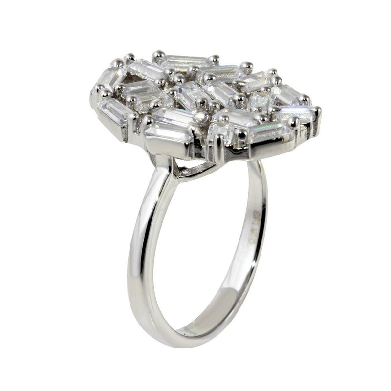 Rhodium Plated 925 Sterling Silver Oval Shape Ring with Rectangle CZ - STR01068