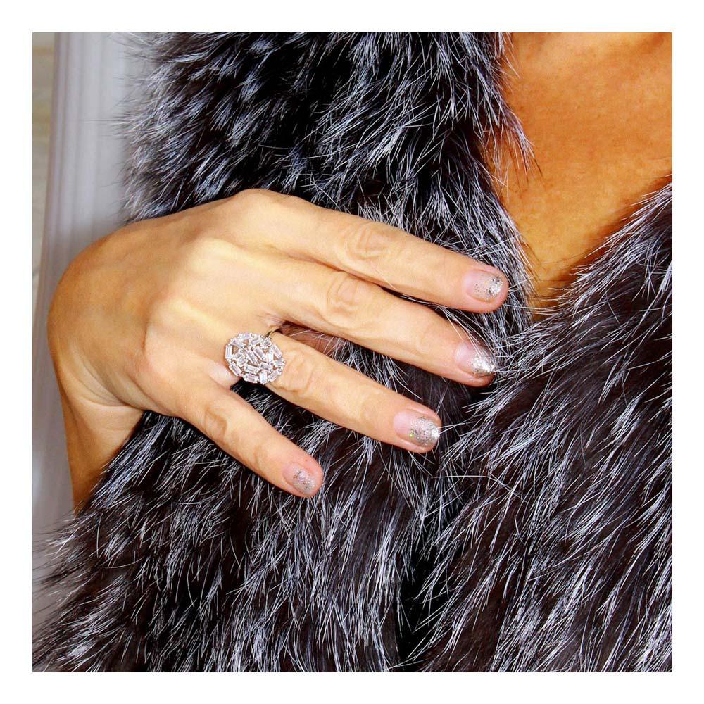 Rhodium Plated 925 Sterling Silver Oval Shape Ring with Rectangle CZ - STR01068