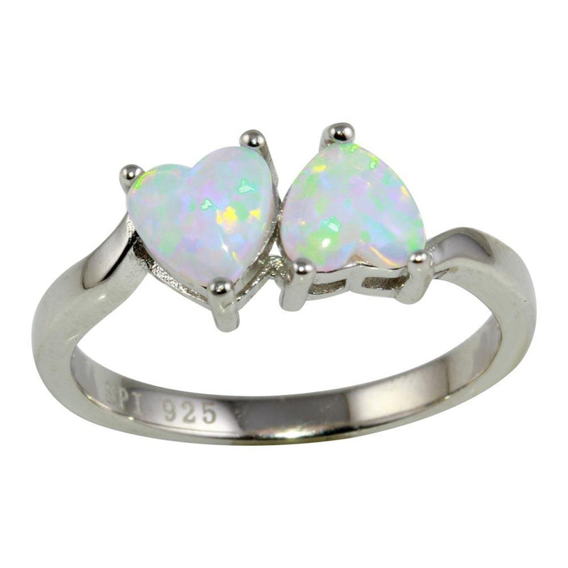 Silver 925 Rhodium Plated Two Heart Ring with AB Crystal CZ - STR01074 | Silver Palace Inc.