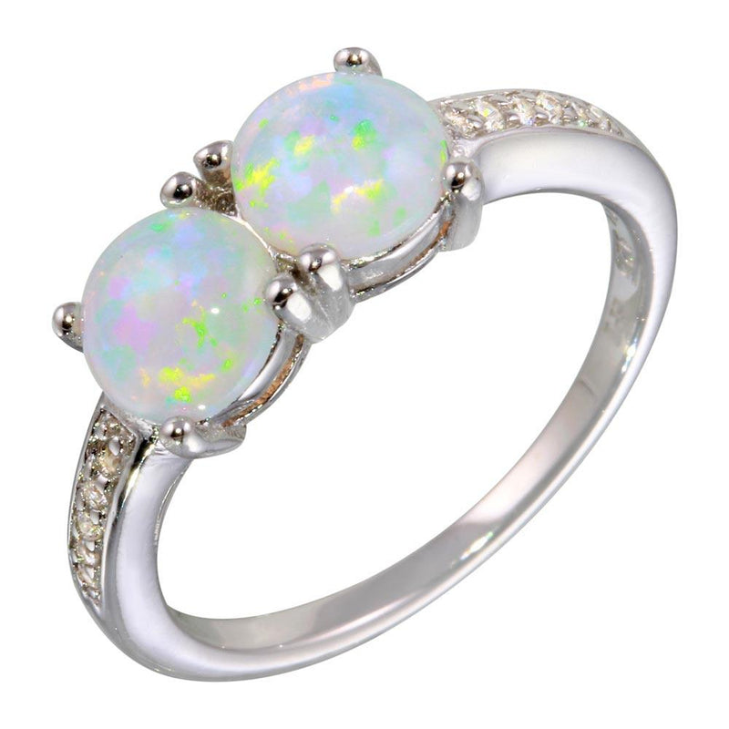 Silver 925 Rhodium Plated Twin Opal Ring with CZ - STR01075 | Silver Palace Inc.