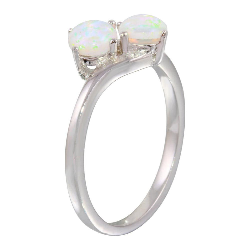 Rhodium Plated 925 Sterling Silver Twin CZ Opal Ring - STR01076