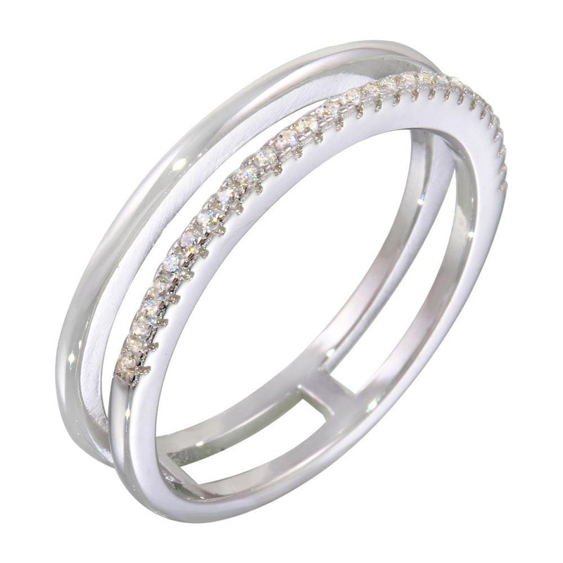 Silver 925 Rhodium Plated Two Row Ring with CZ - STR01077 | Silver Palace Inc.