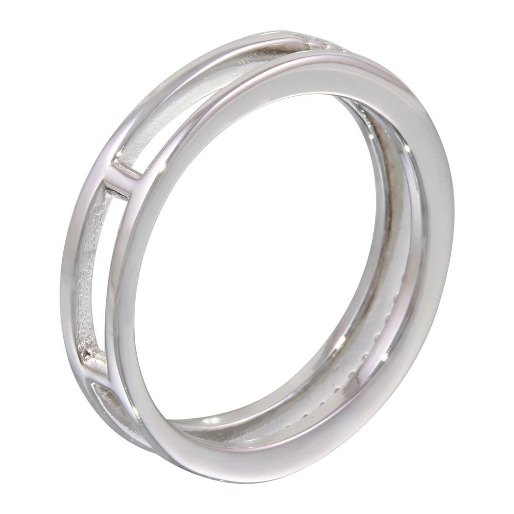 Anillo de dos filas de plata de ley 925 rodiada con circonitas - STR01077