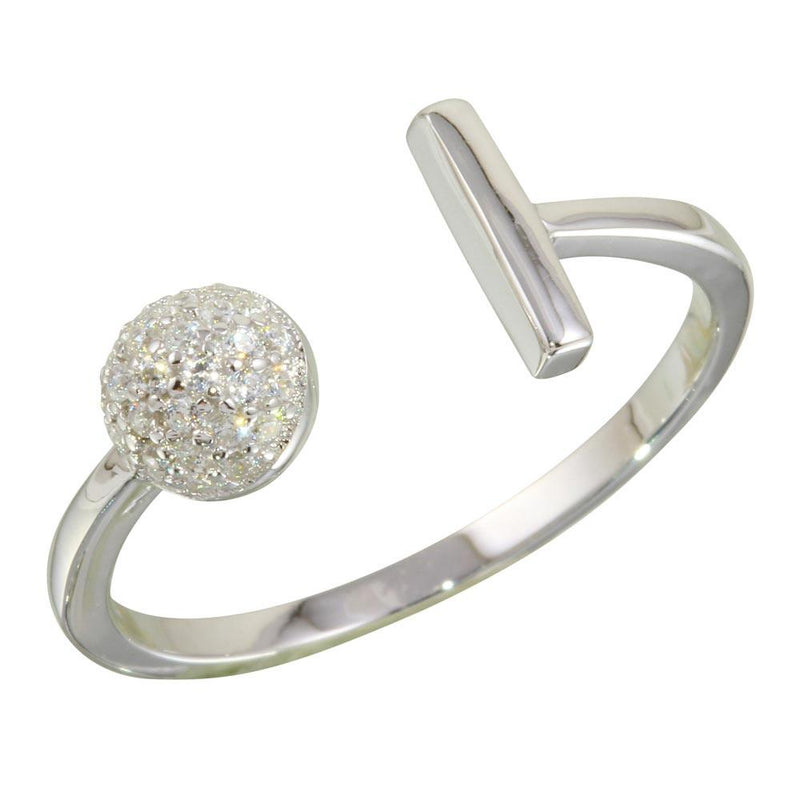 Silver 925 Rhodium Plated Open Bar and Half Circle Ring with CZ - STR01079 | Silver Palace Inc.
