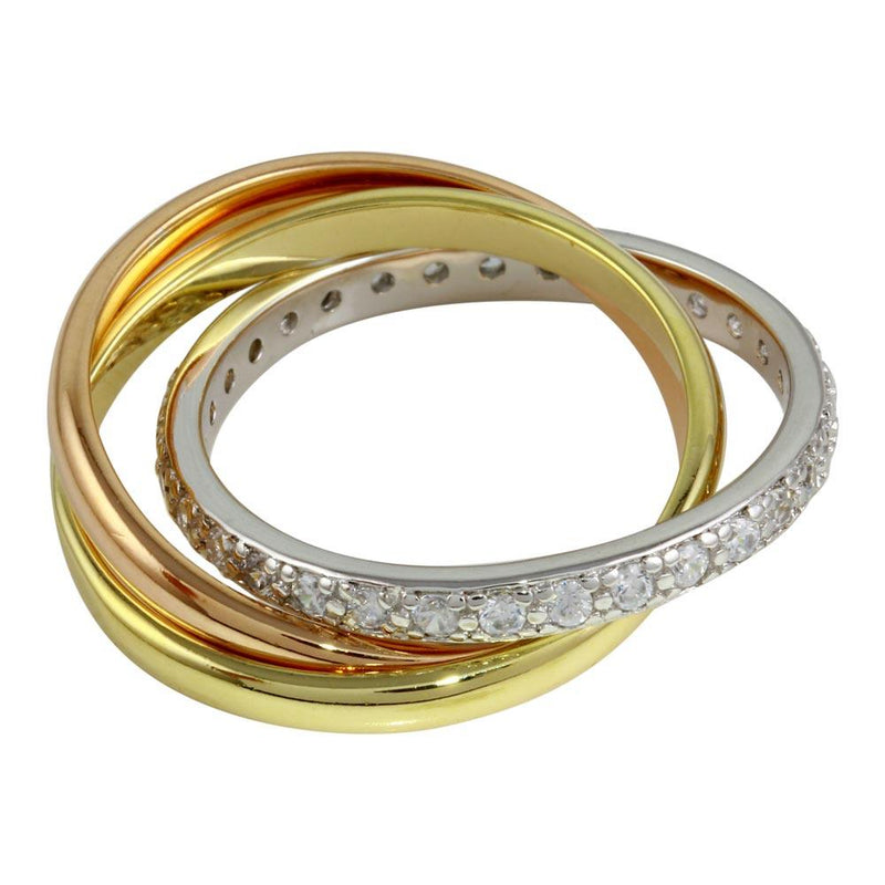Silver 925 Tri Color Ring Set with CZ - STR01080 | Silver Palace Inc.