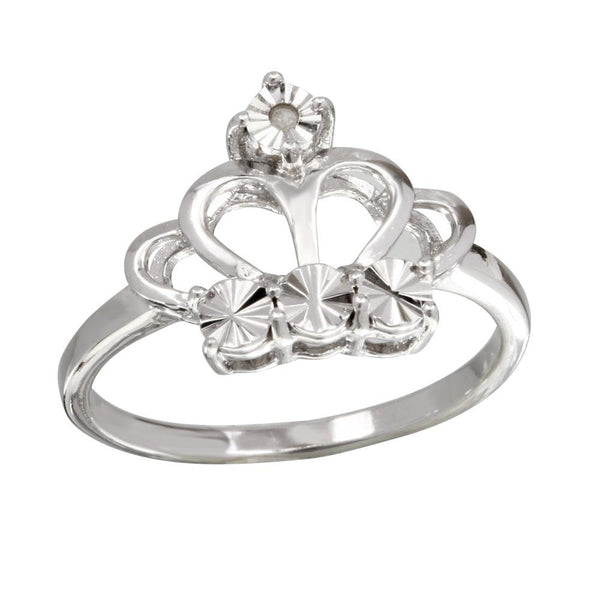 Silver 925 Rhodium Plated Diamond Cut Crown Ring - STR01083 | Silver Palace Inc.