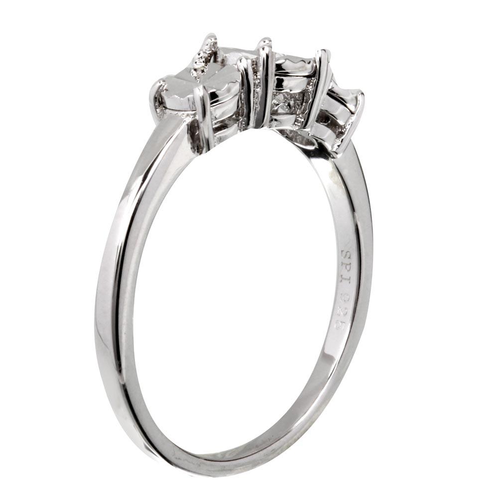 Anillo de plata de ley 925 rodiada con corte de diamante redondo, pasado, presente y futuro - STR01084