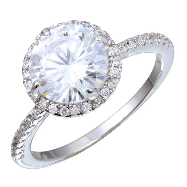 Silver 925 Rhodium Plated Round CZ Stone Ring - STR01087 | Silver Palace Inc.