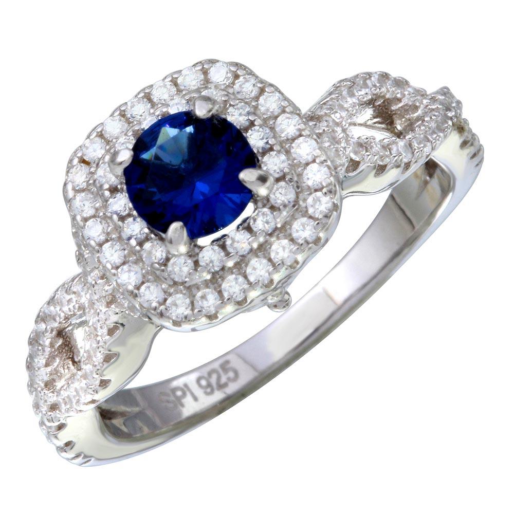 Silver 925 Rhodium Plated Blue and Clear CZ Ring - STR01090 | Silver Palace Inc.