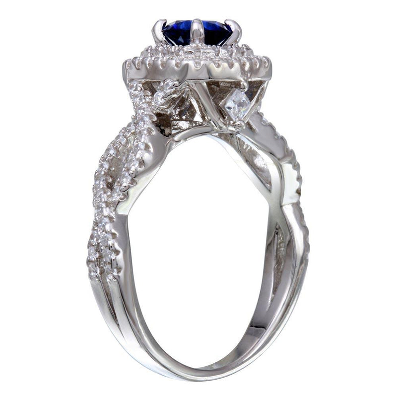 Rhodium Plated 925 Sterling Silver  Blue and Clear CZ Ring - STR01090
