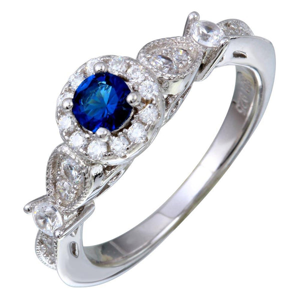 Silver 925 Rhodium Plated Clear and Blue CZ Ring - STR01091 | Silver Palace Inc.