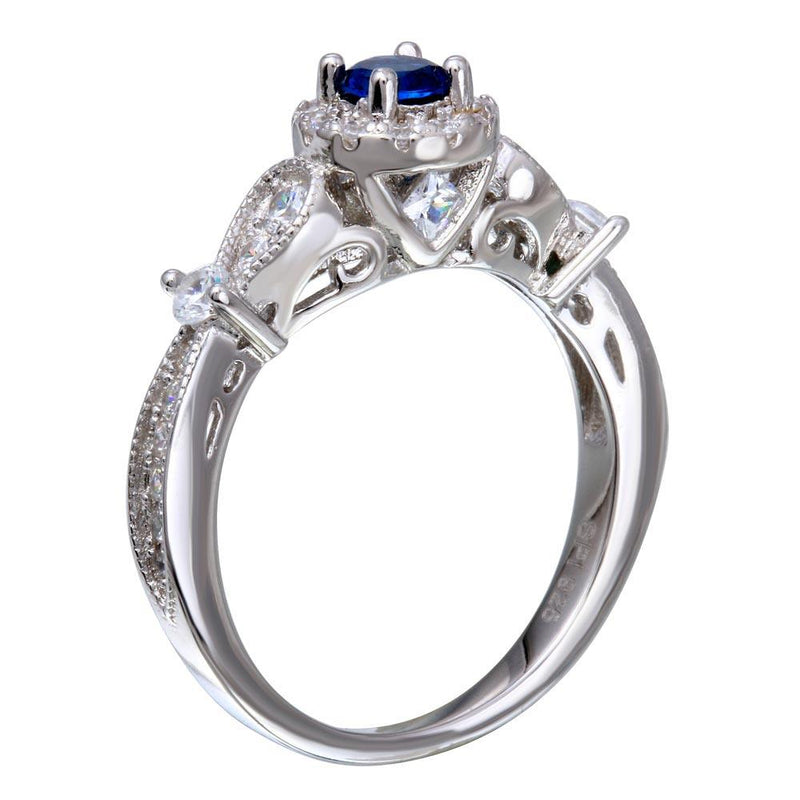 Rhodium Plated 925 Sterling Silver Clear and Blue CZ Ring - STR01091