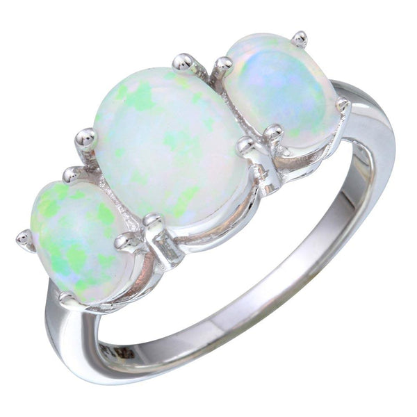 Silver 925 Rhodium Plated 3 Opal Stone Ring - STR01092 | Silver Palace Inc.