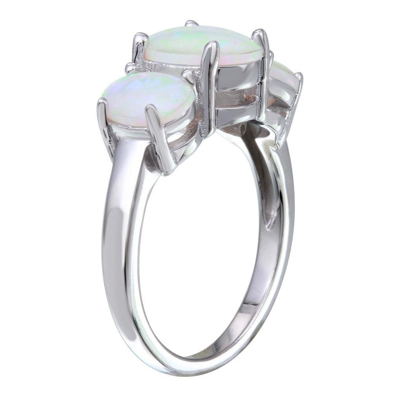 Rhodium Plated 925 Sterling Silver 3 Opal Stone Ring - STR01092