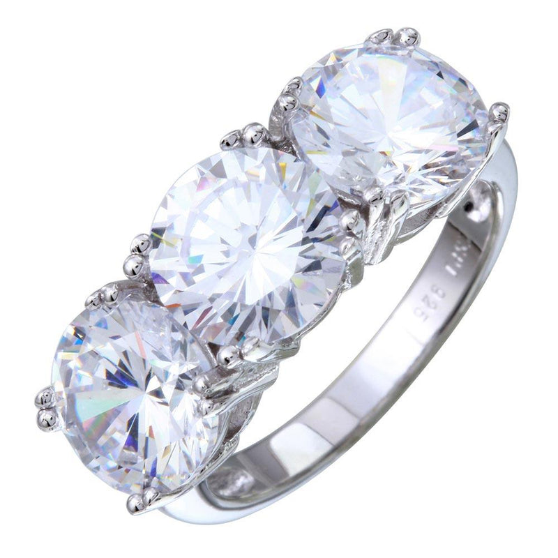 Silver 925 Rhodium Plated 3 CZ Stone Ring - STR01093 | Silver Palace Inc.