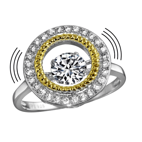 Silver 925 Rhodium Plated Open Circle Ring with Dancing CZ - STR01097 | Silver Palace Inc.
