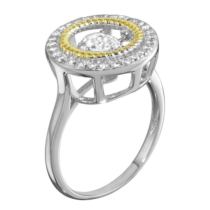 Rhodium Plated 925 Sterling Silver Open Circle Ring with Dancing CZ - STR01097