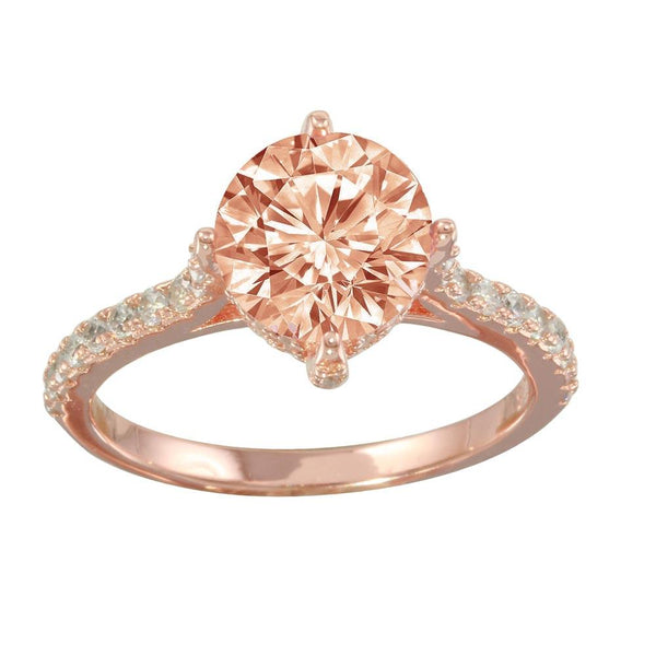 Silver 925 Rose Gold Plated Pink CZ Ring - STR01098 | Silver Palace Inc.