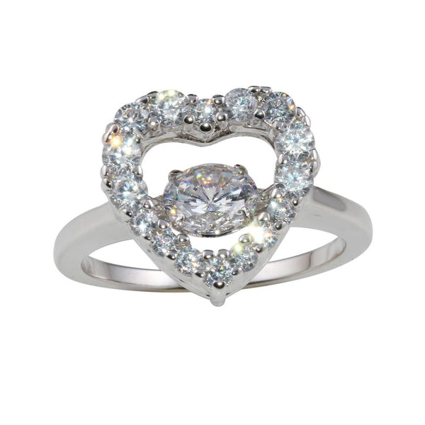Silver 925 Rhodium Plated Heart-Shaped Dancing CZ Ring - STR01101 | Silver Palace Inc.