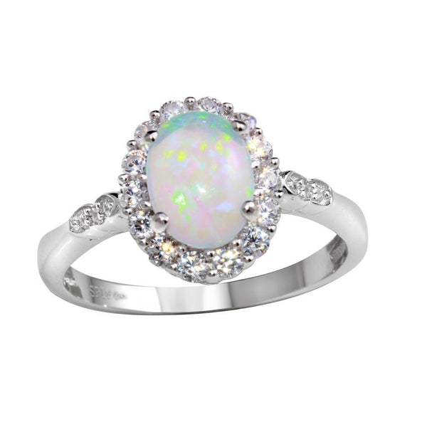 Silver 925 Rhodium Plated Round Synthetic Opal Ring - STR01103 | Silver Palace Inc.