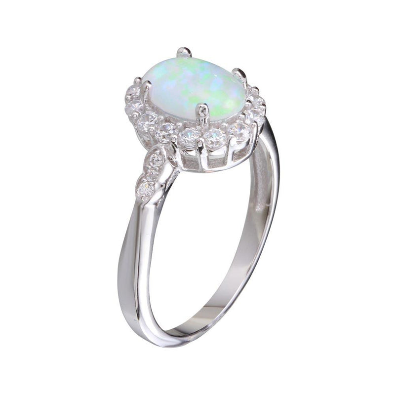 Rhodium Plated 925 Sterling Silver Round Synthetic Opal Ring - STR01103