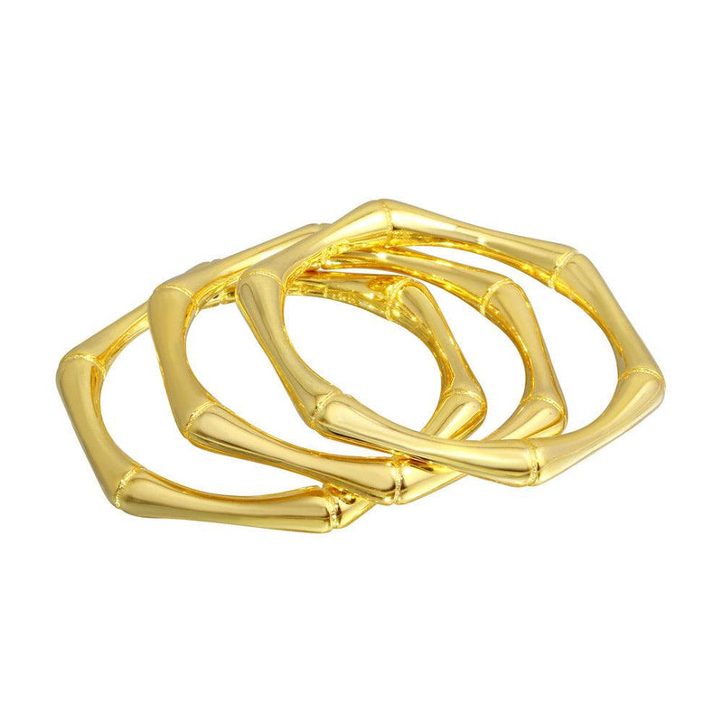 Silver 925 Gold Plated Tri Bamboo Stackable Ring - STR01105GP