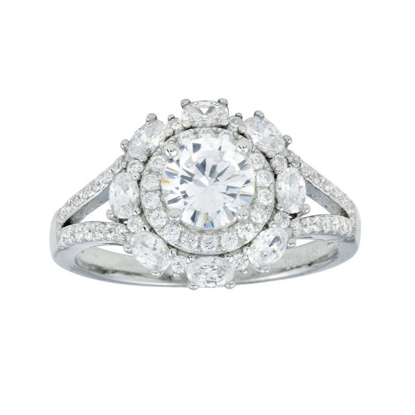 Silver 925 Rhodium Plated Round Multi CZ Ring - STR01109 | Silver Palace Inc.