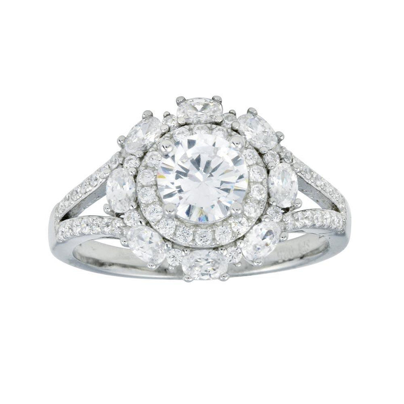 Silver 925 Rhodium Plated Round Multi CZ Ring - STR01109 | Silver Palace Inc.
