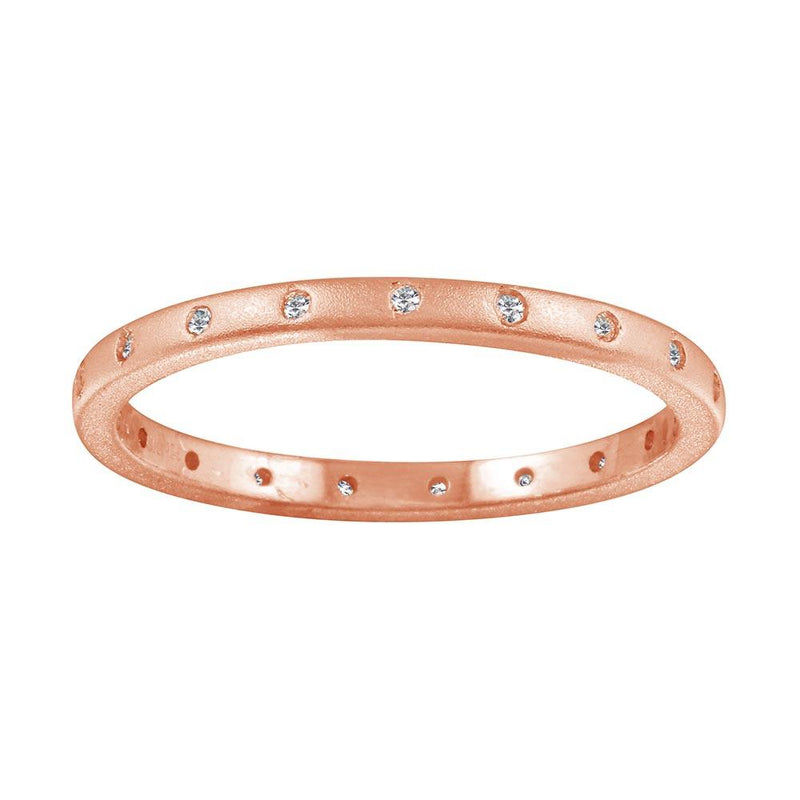 Silver 925 Matte Finish Rose Gold Plated CZ Eternity Ring - STR01112RGP | Silver Palace Inc.
