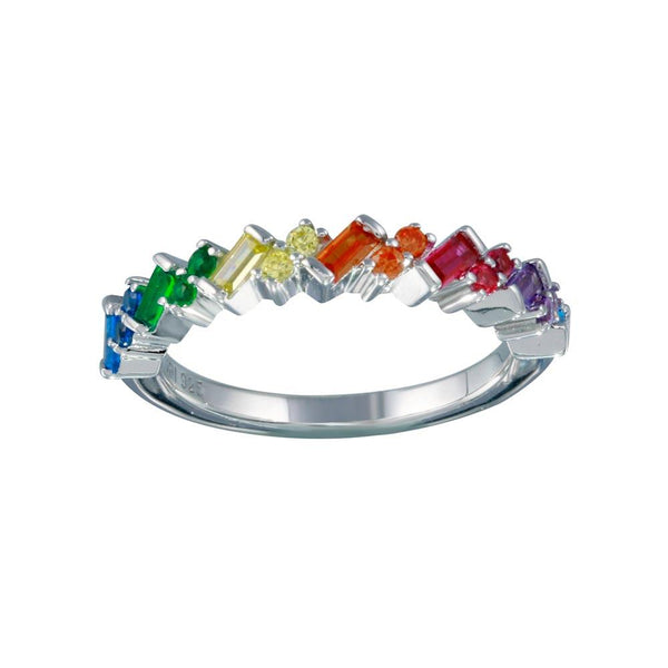Rhodium Plated 925 Sterling Silver Multi Color Half Eternity CZ Ring - STR01116 | Silver Palace Inc.
