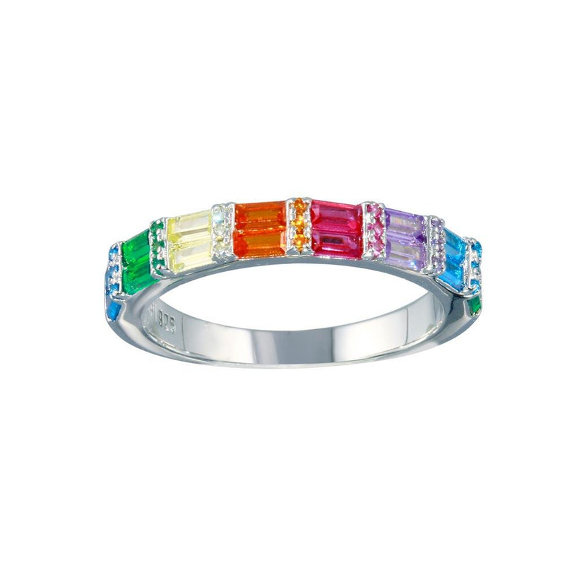 Rhodium Plated 925 Sterling Silver Multi Color Half Eternity CZ Ring - STR01117 | Silver Palace Inc.