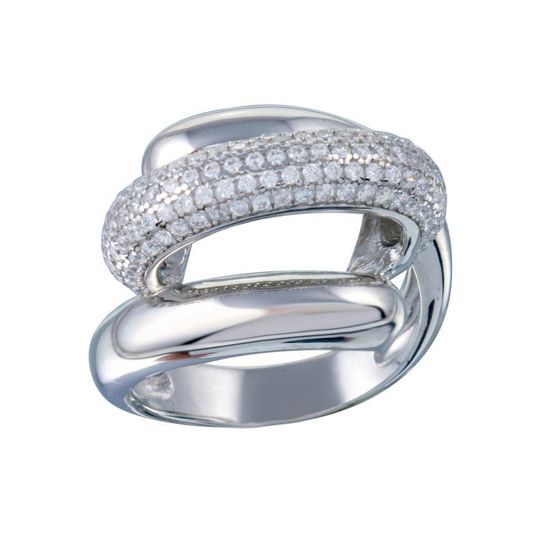 Rhodium Plated 925 Sterling Silver Clear Micro Pave CZ Twist Ring - STR01118 | Silver Palace Inc.