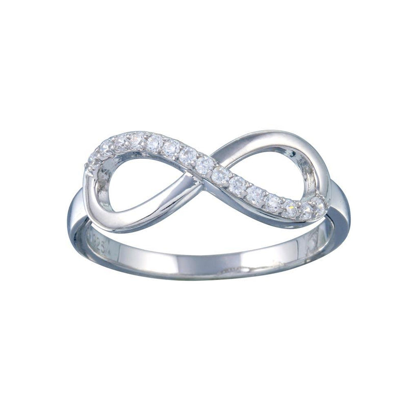 Rhodium Plated 925 Sterling Silver Clear CZ Infinity Ring - STR01127 | Silver Palace Inc.