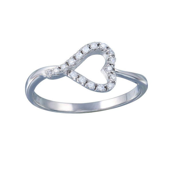 Rhodium Plated 925 Sterling Silver Side Way Open Heart CZ Ring - STR01128 | Silver Palace Inc.