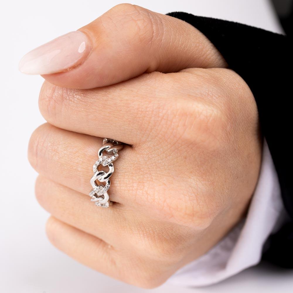 Rhodium Plated 925 Sterling Silver Curb Design Link Ring 5.8mm - STR01129RH