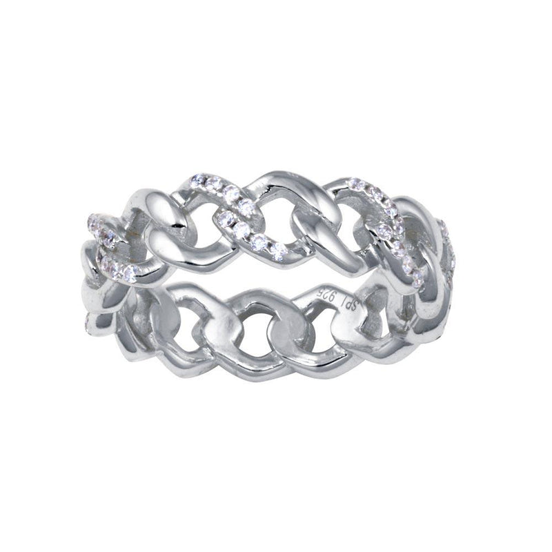 Rhodium Plated 925 Sterling Silver Curb Design Link Ring 5.8mm - STR01129RH | Silver Palace Inc.
