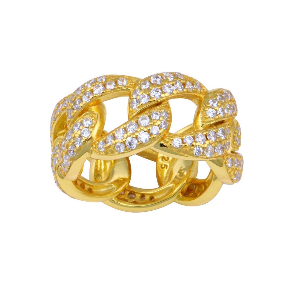 Silver 925 Gold Plated Curb Design Link Ring 9.8mm - STR01130GP | Silver Palace Inc.