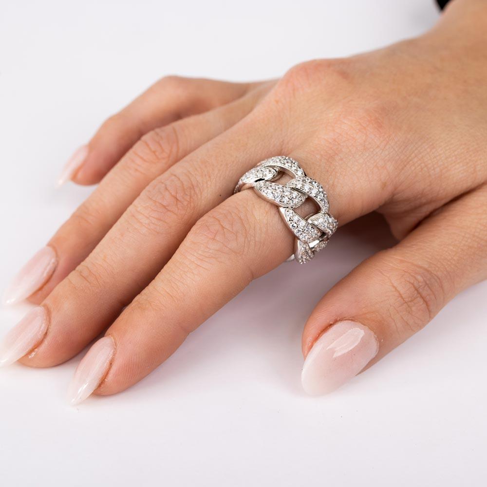 Anillo de eslabones curvos de plata de ley 925 rodiada de 9,8 mm - STR01130RH