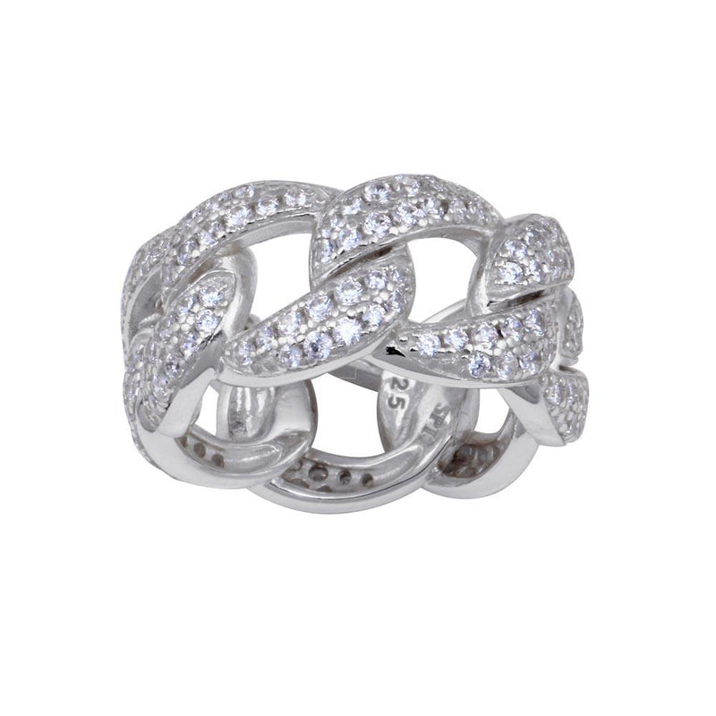 Rhodium Plated 925 Sterling Silver Curb Design Link Ring 9.8mm - STR01130RH | Silver Palace Inc.