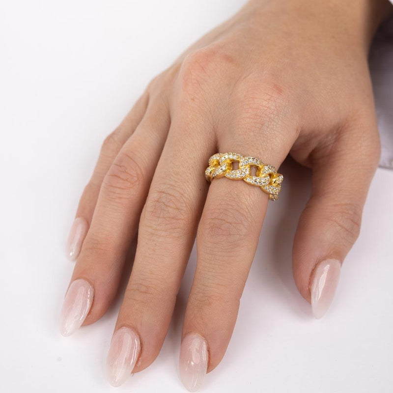 Silver 925 Gold Plated Curb Design Link Ring 7.3mm - STR01131GP