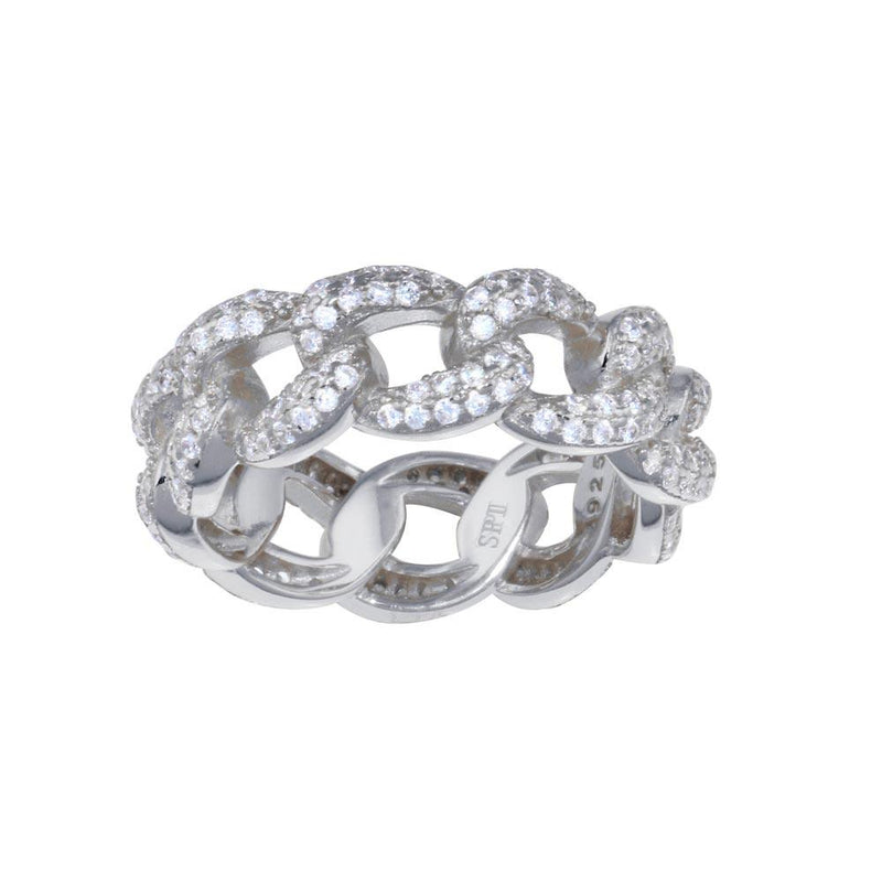 Rhodium Plated 925 Sterling Silver Curb Design Link Ring 7.3mm - STR01131RH | Silver Palace Inc.