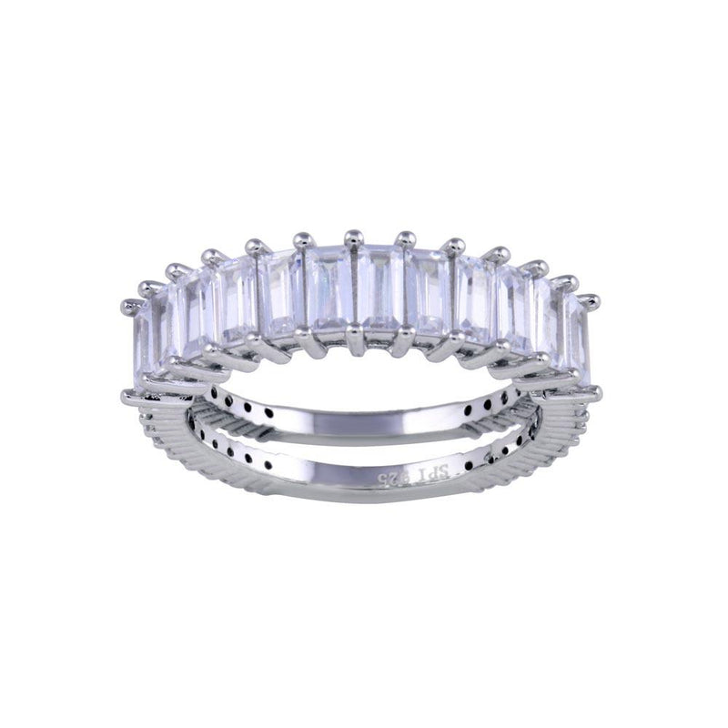Rhodium Plated 925 Sterling Silver Two Bar Baguette with Clear CZ Ring - STR01146 | Silver Palace Inc.