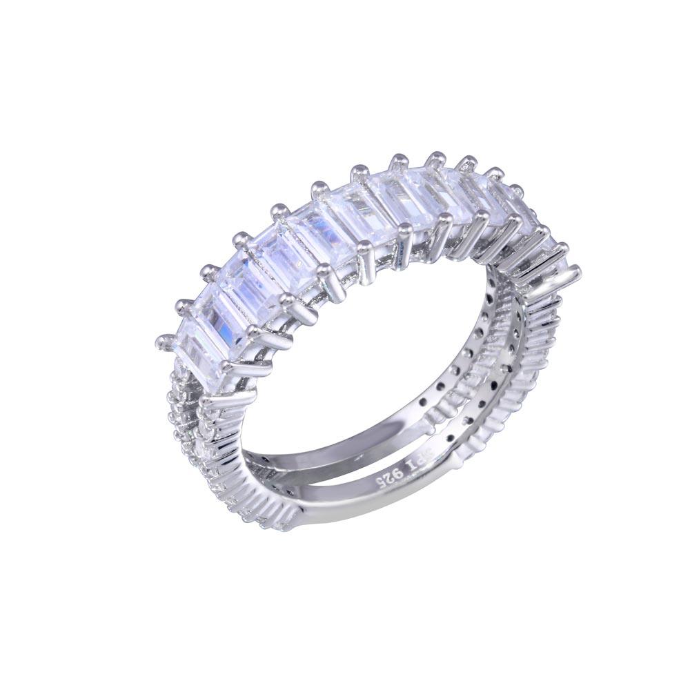 Anillo baguette de dos barras con circonitas transparentes en plata de ley 925 rodiada - STR01146