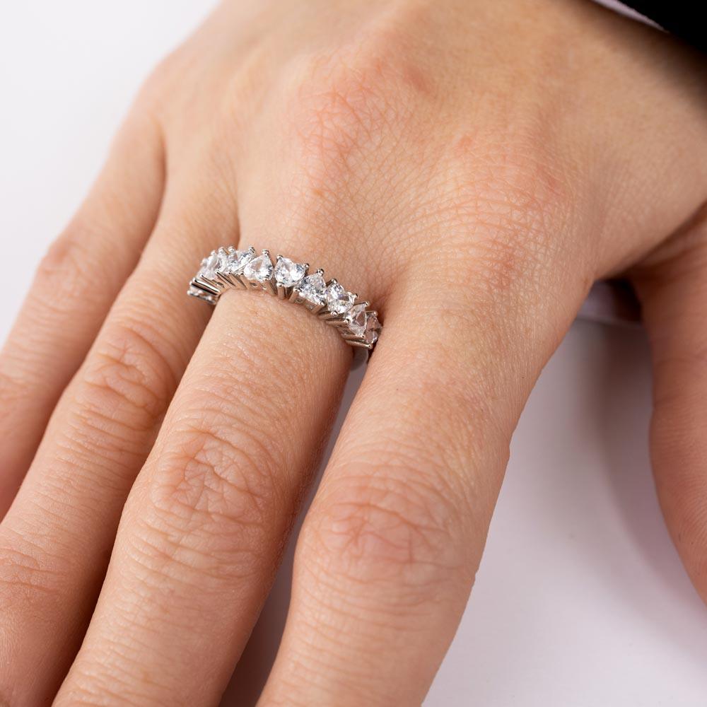 Rhodium Plated 925 Sterling Silver Multi Heart CZ Ring - STR01132RH