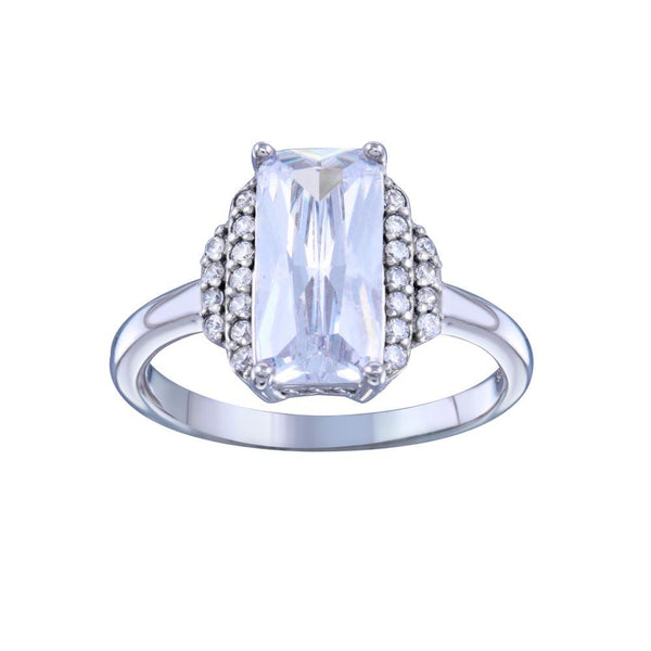 Rhodium Plated 925 Sterling Silver Layered Rectangle Center CZ Bridal Ring - STR01139 | Silver Palace Inc.